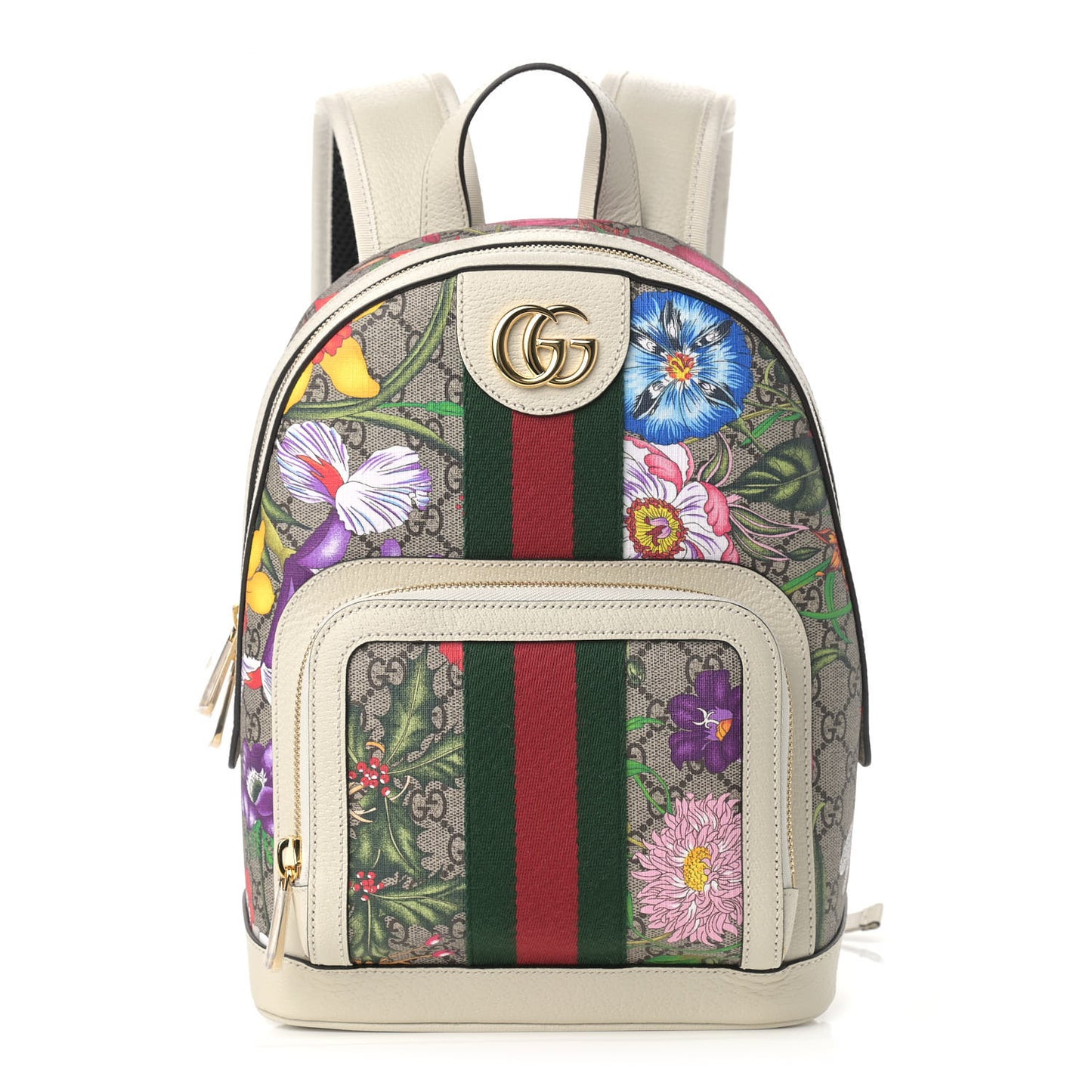 GG Supreme Monogram Flora Web Small Ophidia Day Backpack White