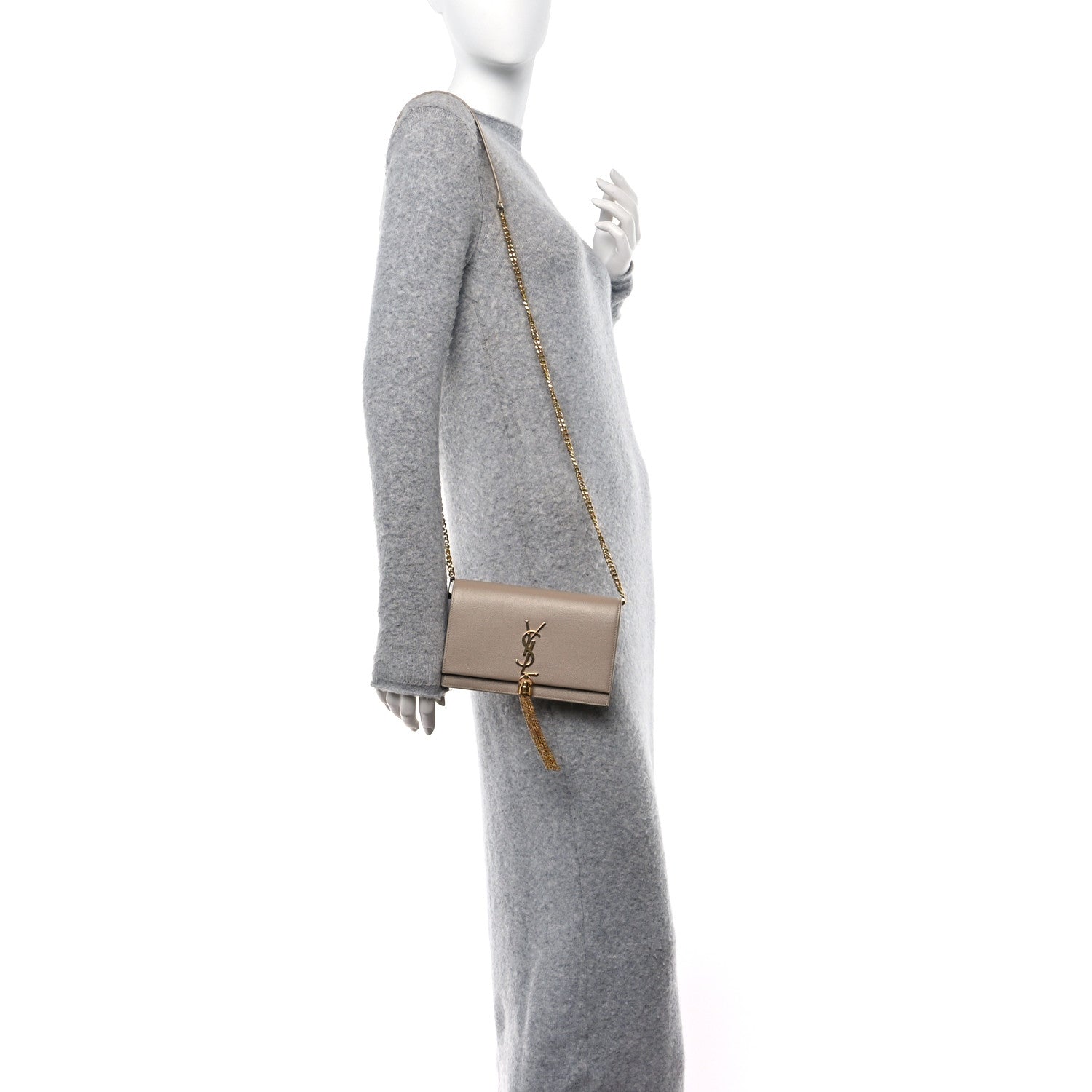 Saint Laurent Grain De Poudre Classic Monogram Kate Tassel Chain Wallet Dark Beige 2 of 11