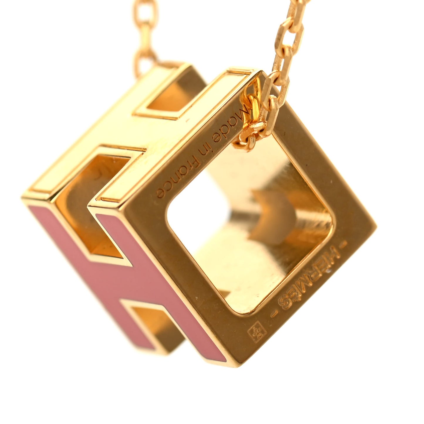 Gold Lacquered Cage d'H Pendant Necklace Orange Fonce