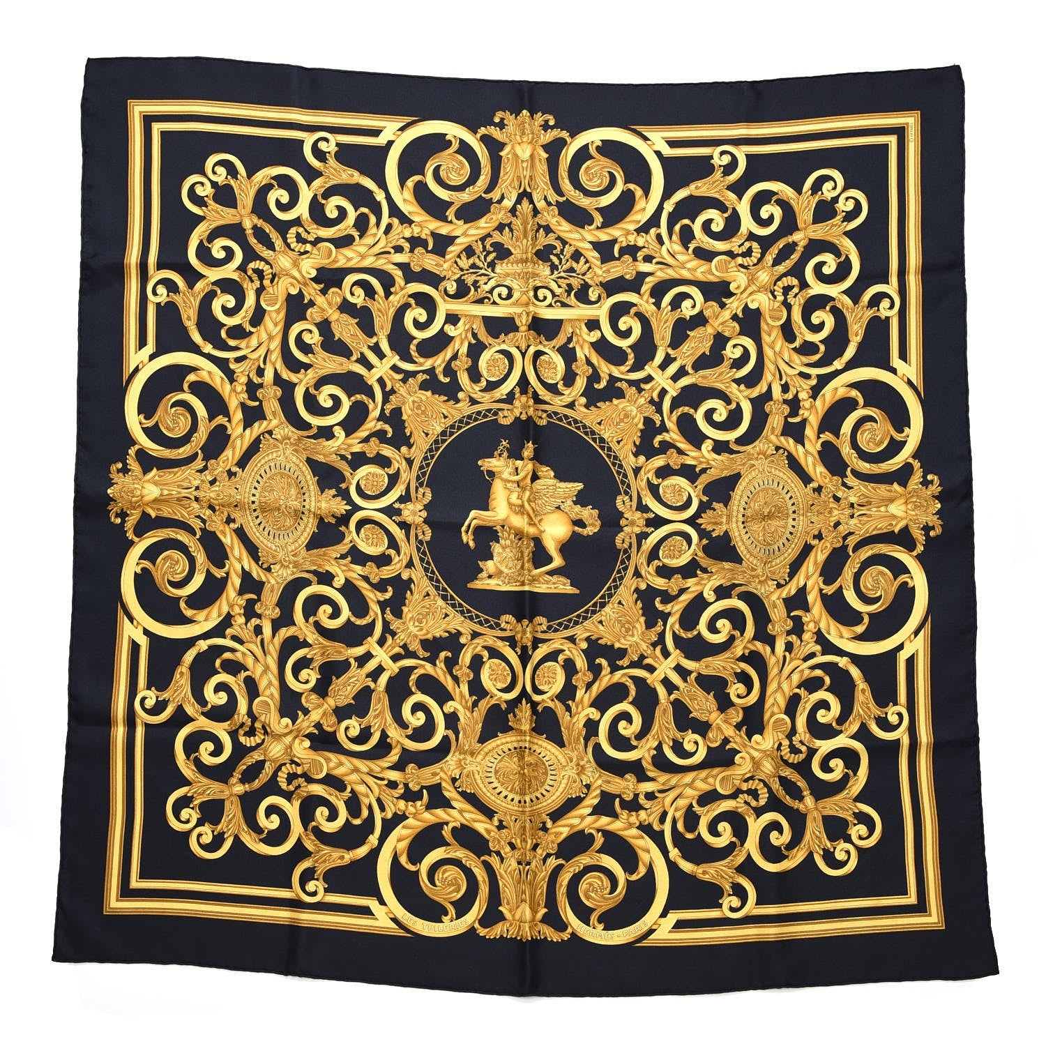 Hermes Silk Les Tuileries Scarf 90 Black 1 of 4