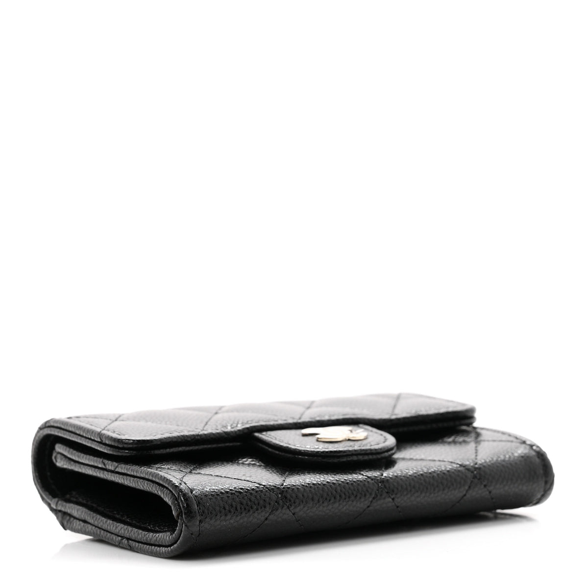 Caviar Quilted Flap Card Holder Black