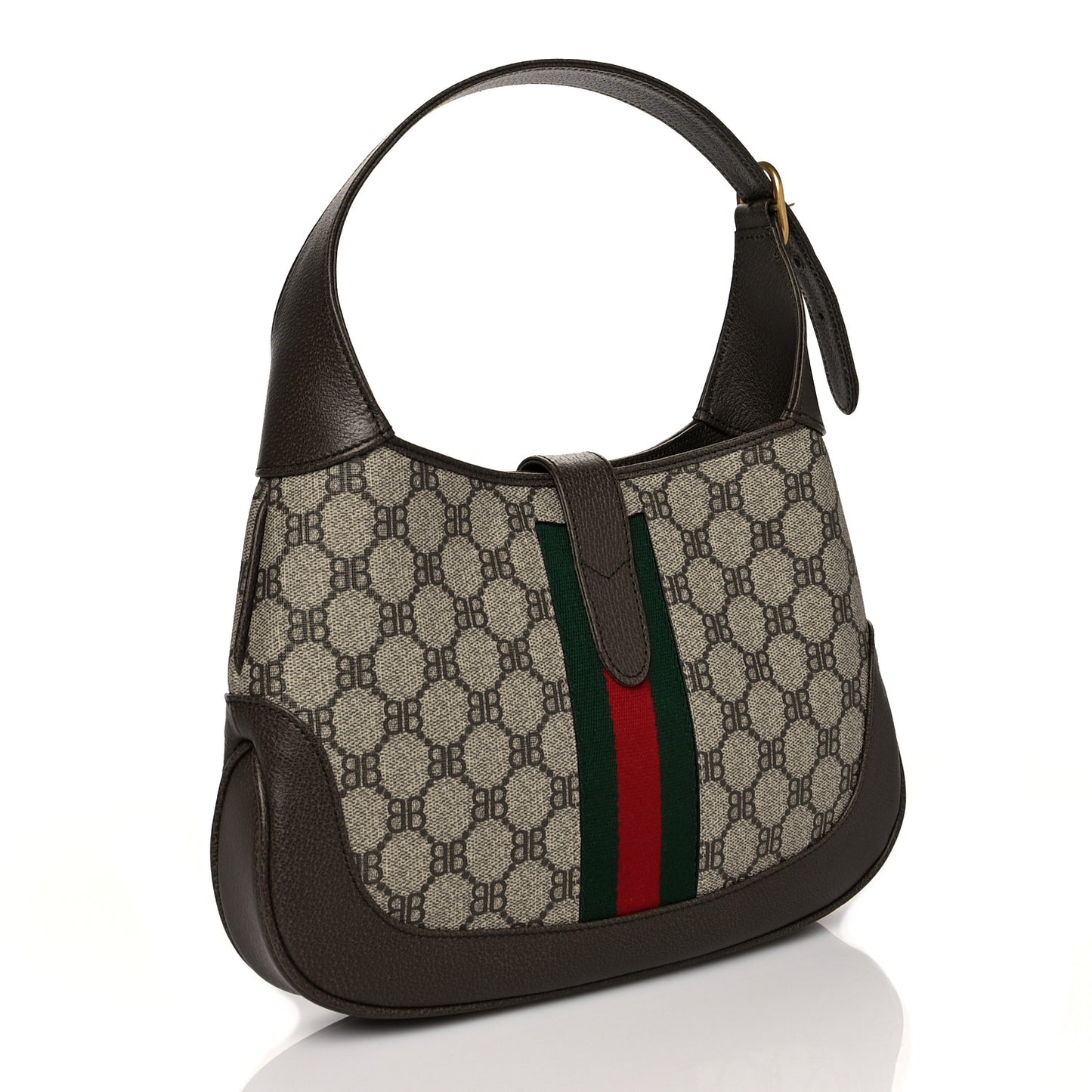 X BALENCIAGA BB Supreme Monogram Calfskin Web Small Jackie 1961 Hobo Beige Ebony