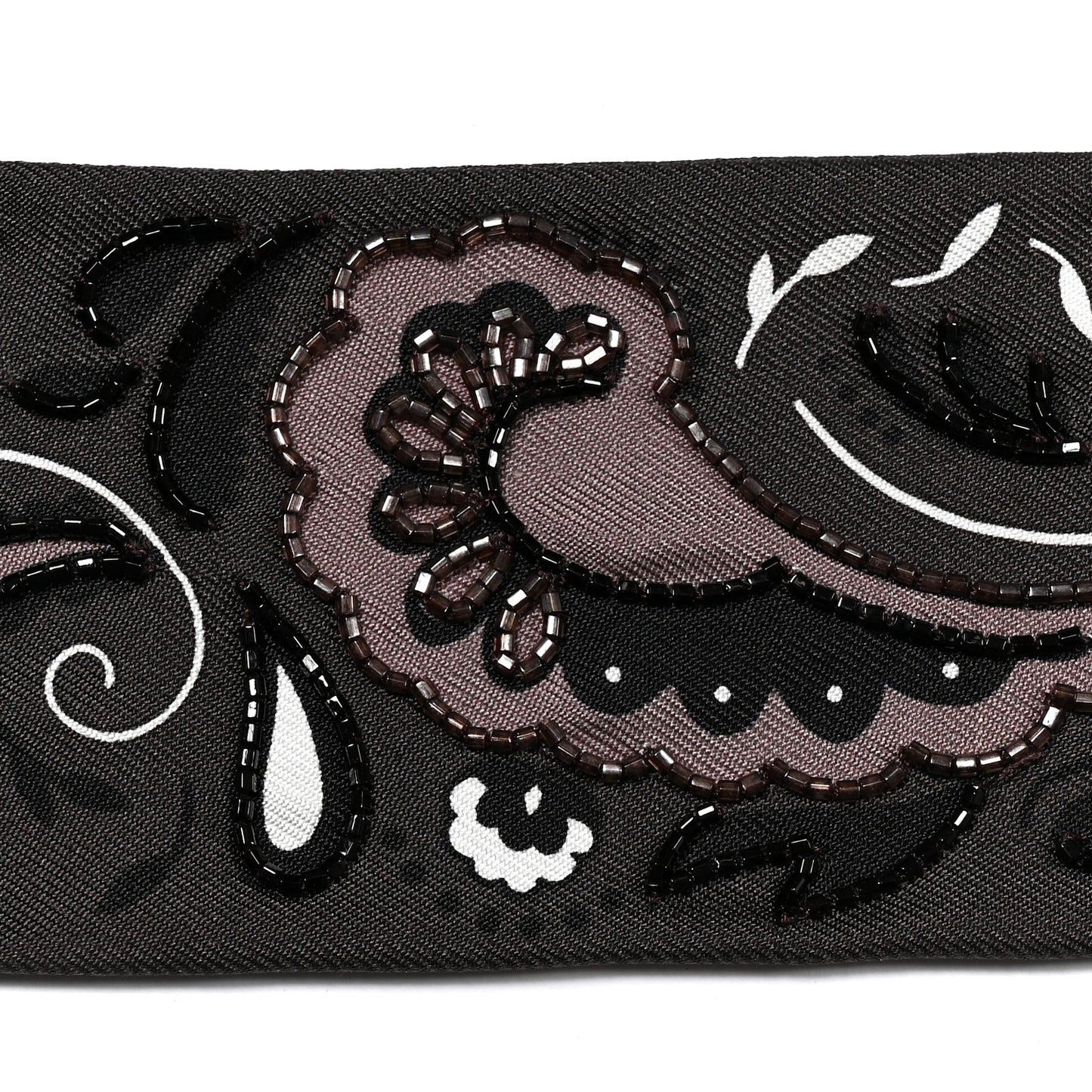 Silk Beaded Guepard Bandana Fringed Twilly Cacao Etoupe White