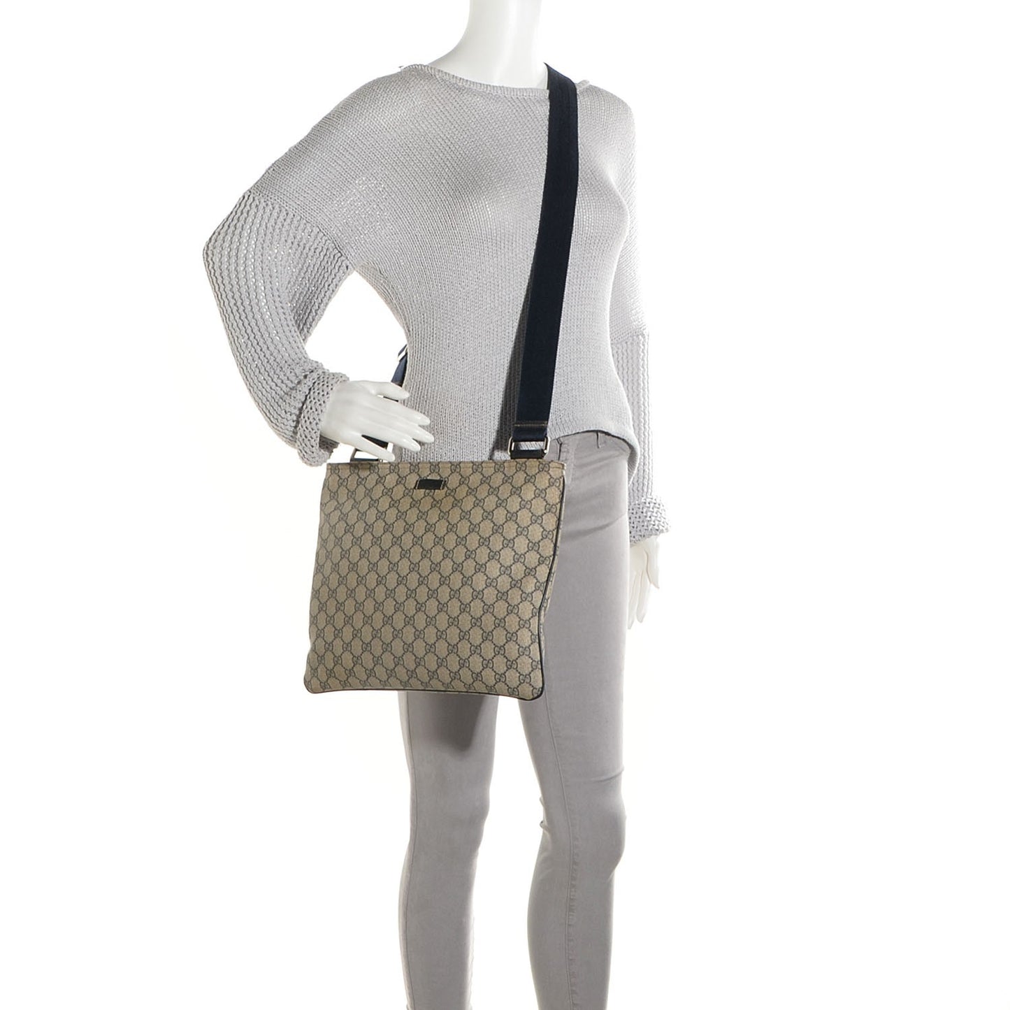 GG Plus Monogram Large Flat Messenger Bag Beige Blue