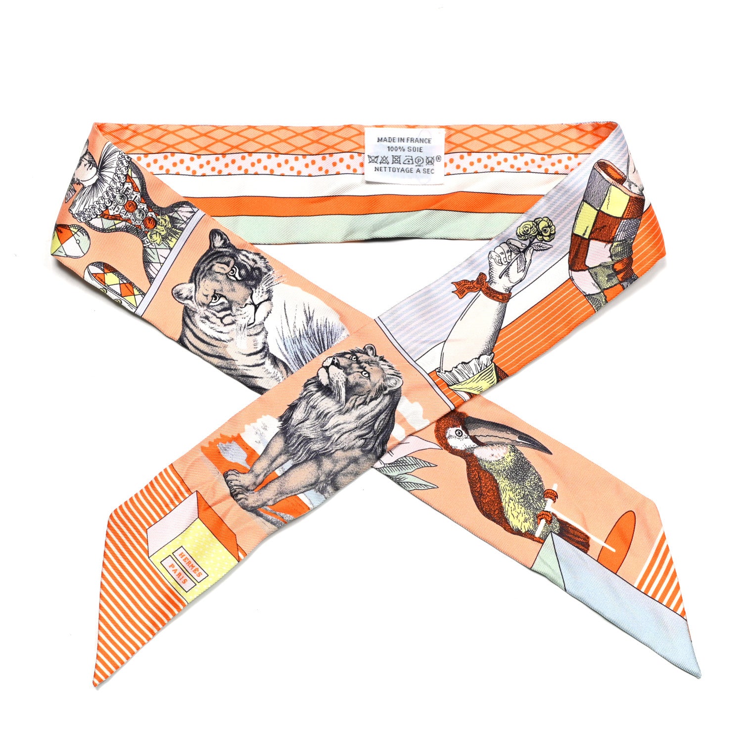 Hermes Silk Twilly Grand Theatre Nouveau Abricot Orange Jaune 1 of 4