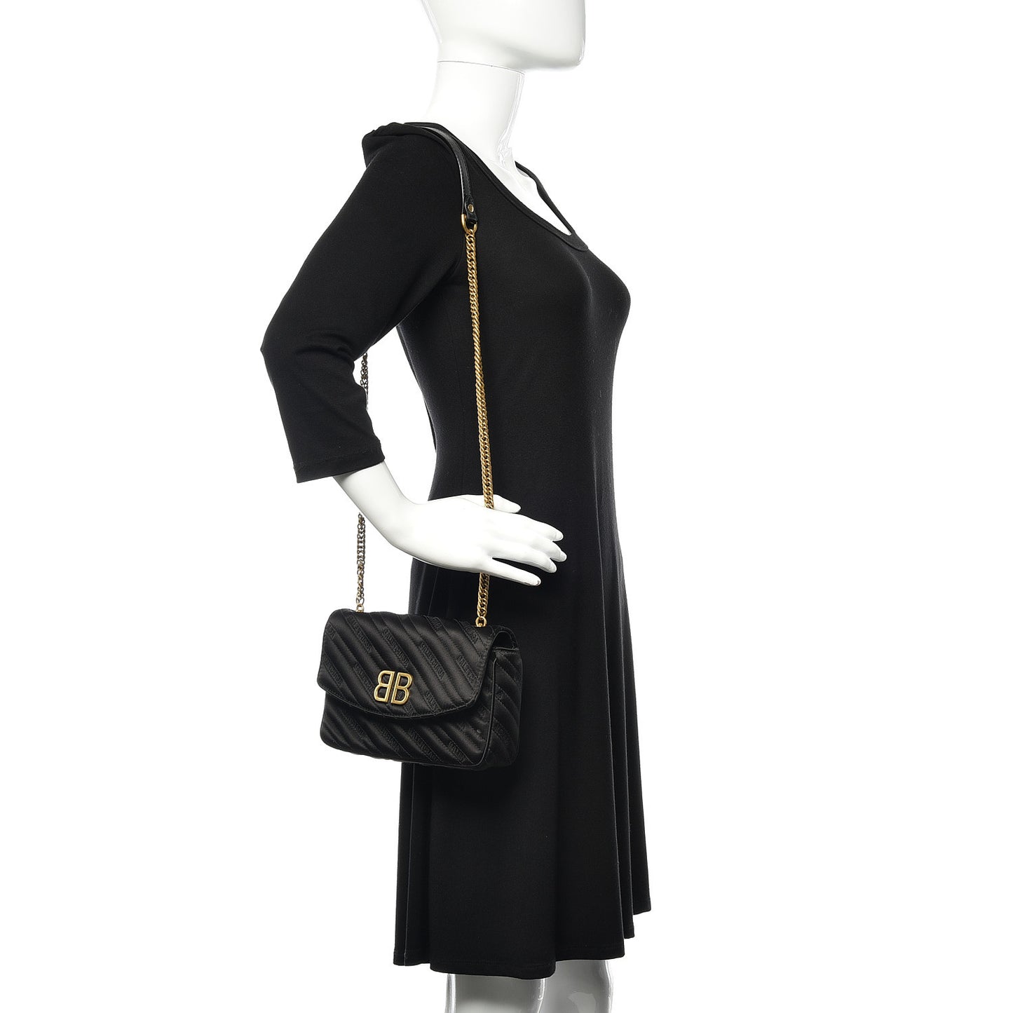 Satin Jacquard Logo Matelasse BB Chain Wallet Black