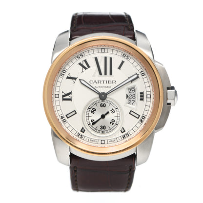 Cartier Stainless Steel 18K Pink Gold Alligator 42mm Calibre de Cartier Automatic Watch 1 of 4