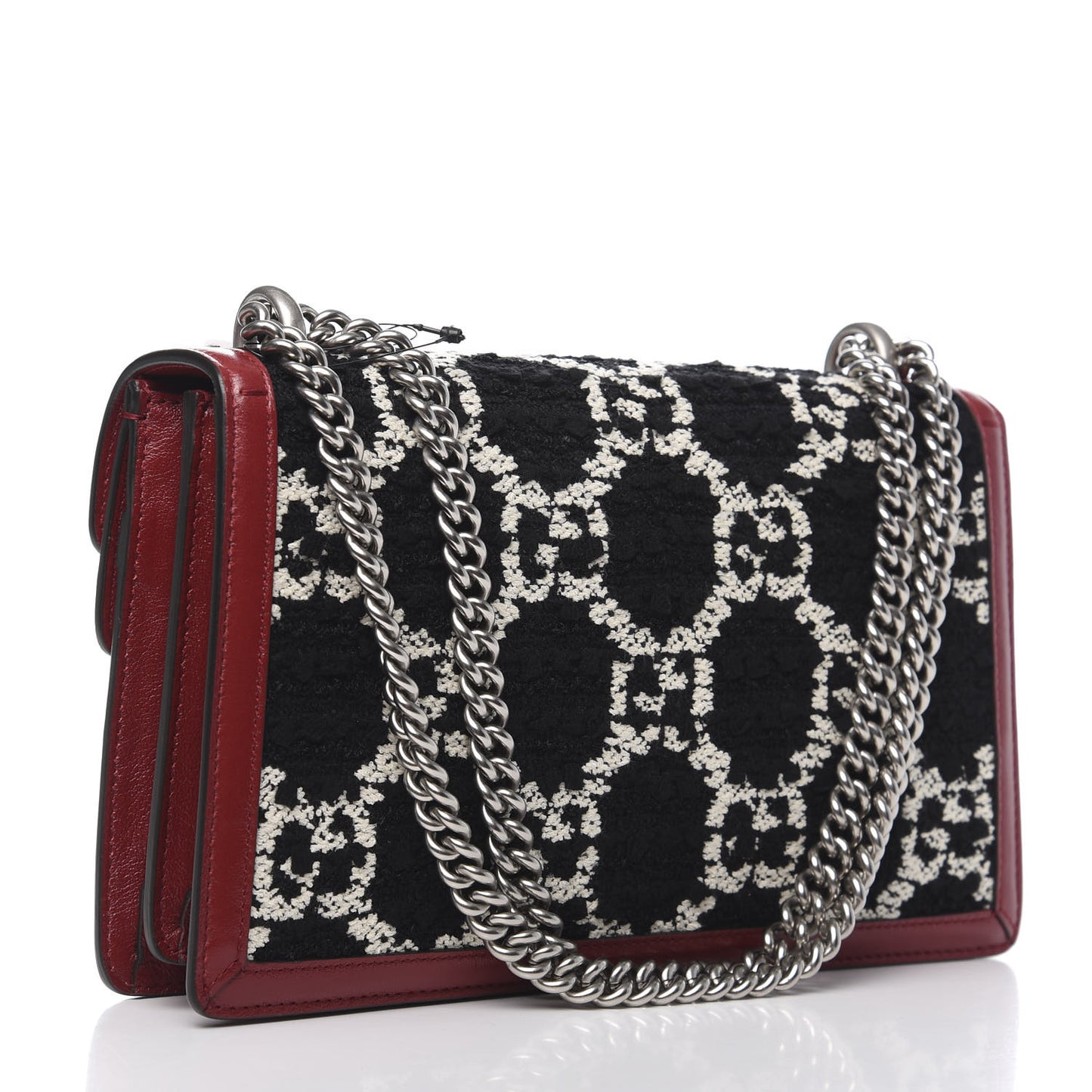 Tweed GG Monogram Small Dionysus Shoulder Bag Black White Romantic Cherry