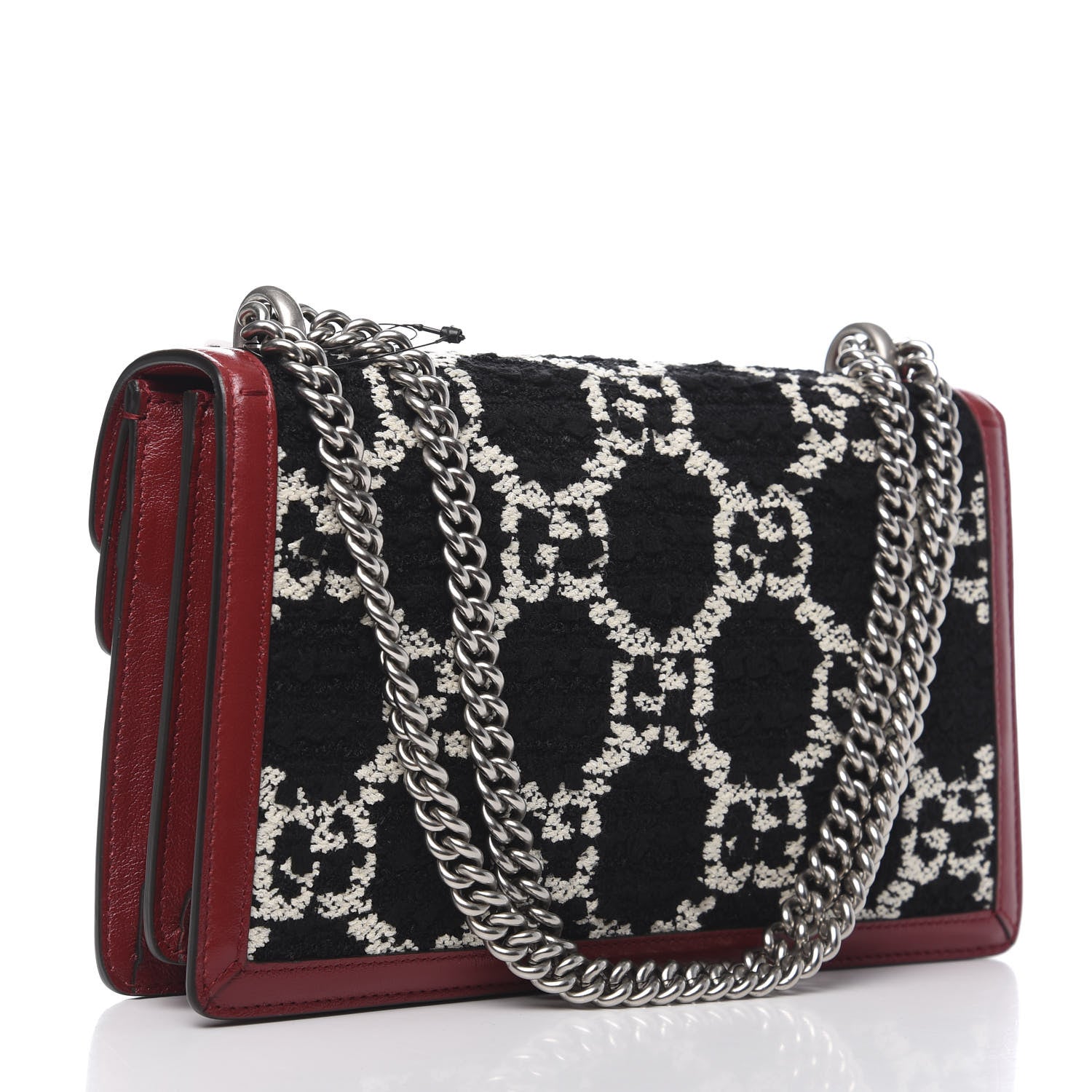 Gucci Tweed GG Monogram Small Dionysus Shoulder Bag Black White Romantic Cherry 2 of 9