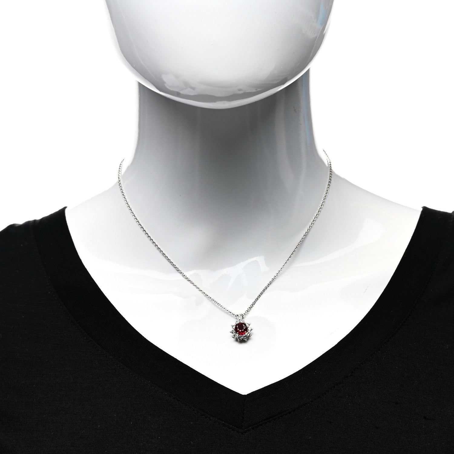 Tiffany Platinum Diamond Ruby Halo Pendant Necklace 2 of 4