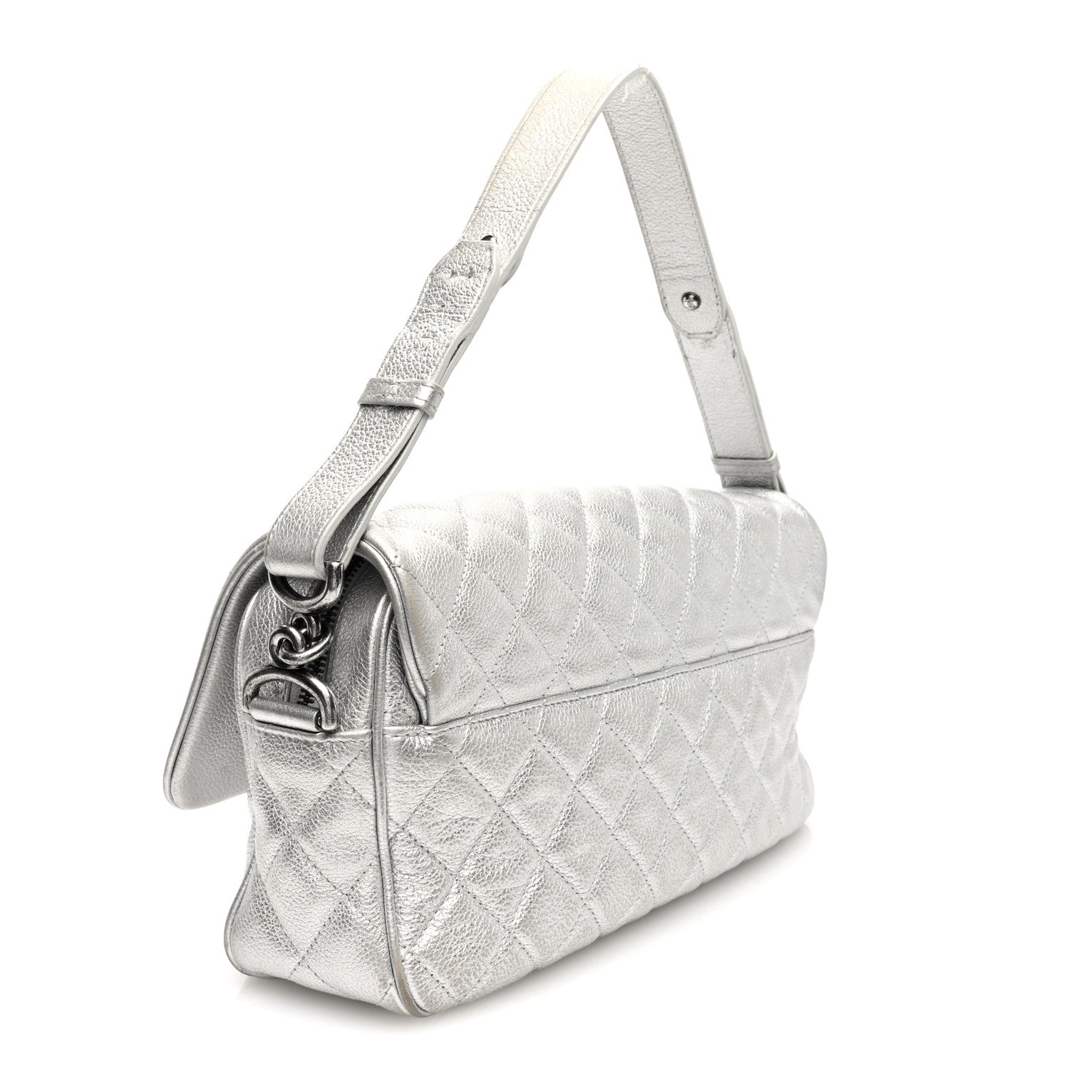 Chanel Metallic Calfskin Quilted Medium Casual Rock Flap Silver 3 of 12