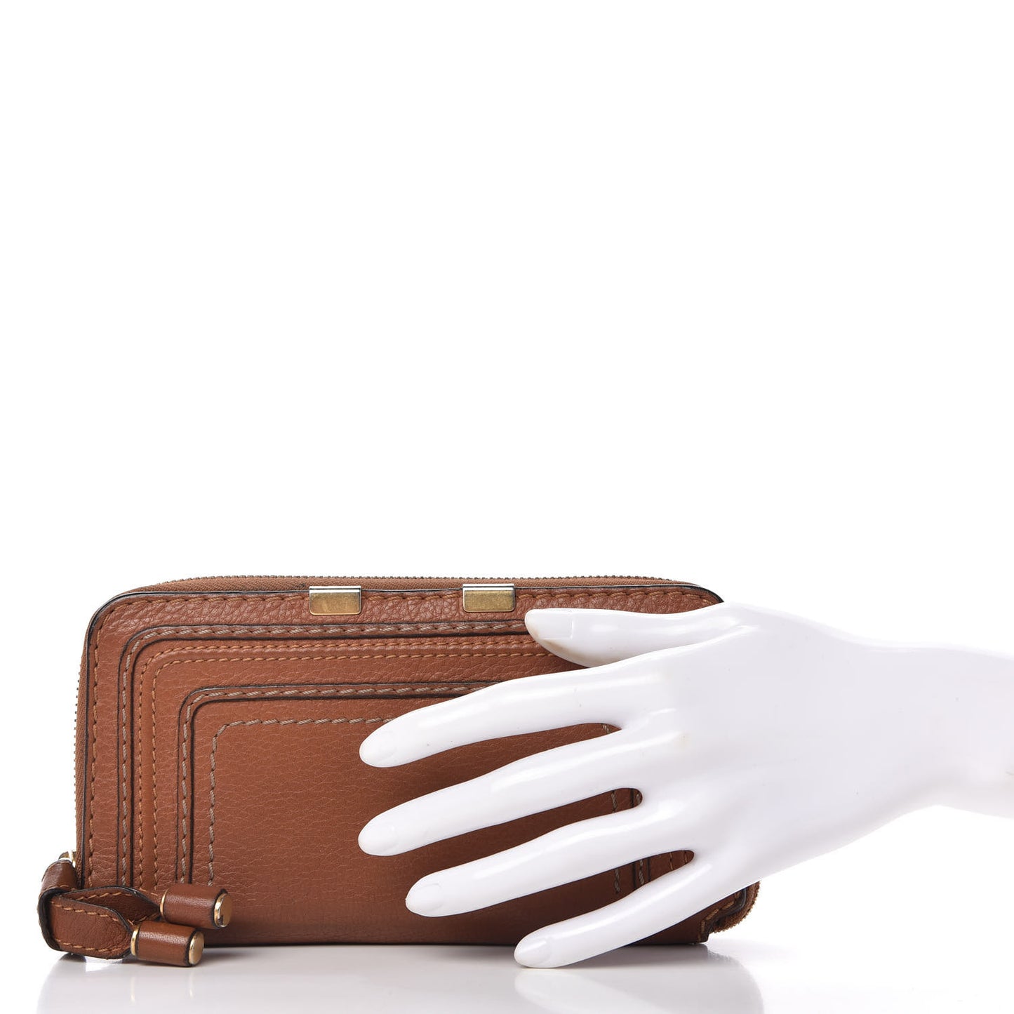 Grained Calfskin Marcie Long Zip Around Wallet Tan