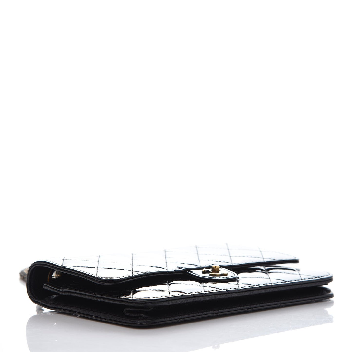 Patent Goatskin Quilted CC Eyelet Wallet On Chain WOC Black