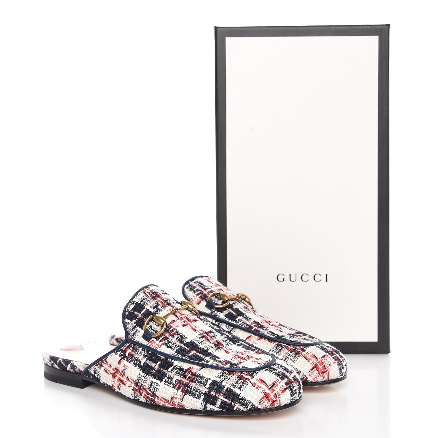 Gucci Tweed Check Womens Princetown Slippers 37 Gardenia Ink Blue Agata 9 of 9