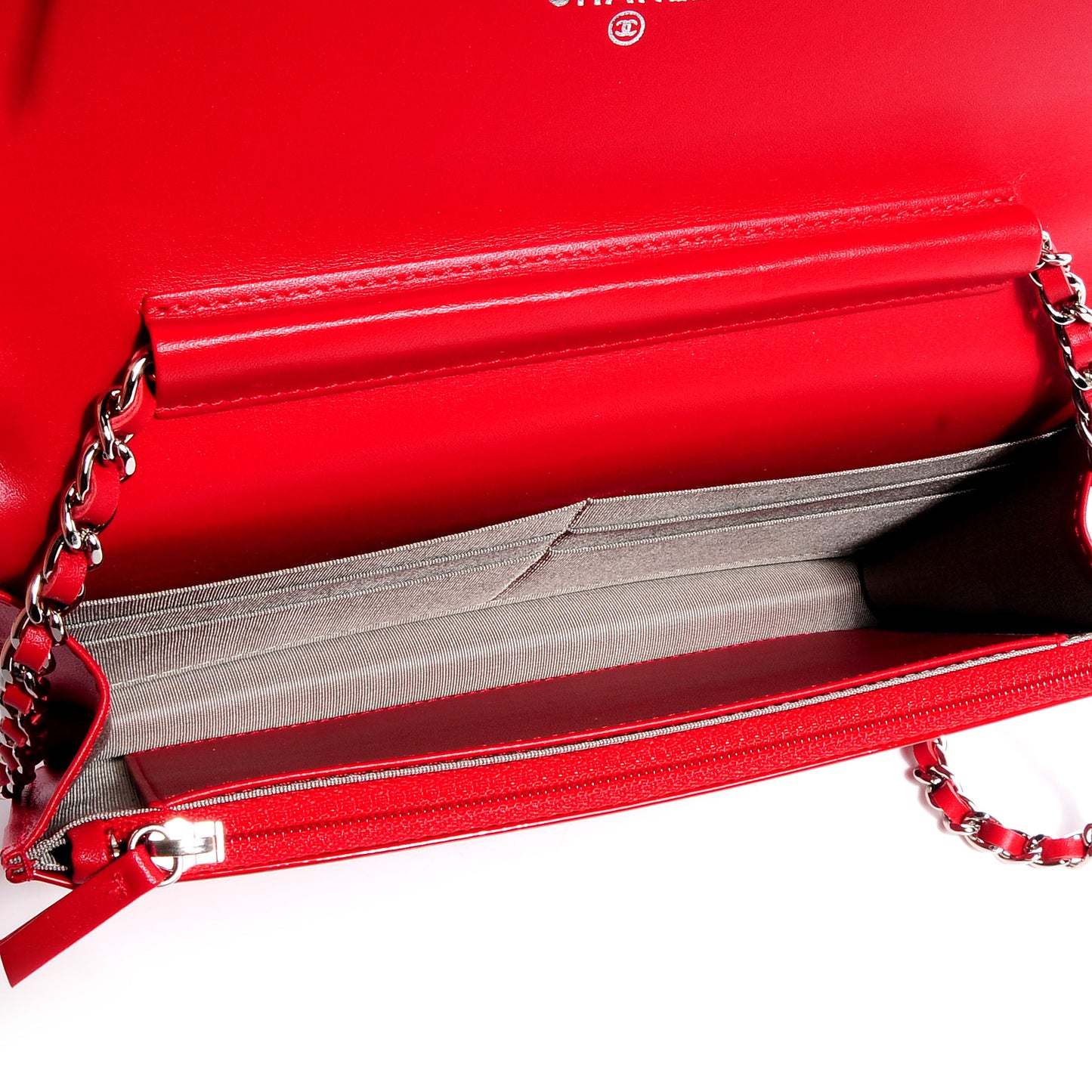 Patent Quilted Brilliant Wallet On Chain WOC Red