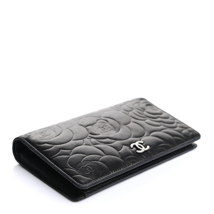 Chanel Lambskin Camellia Embossed Yen Wallet Black 4 of 8