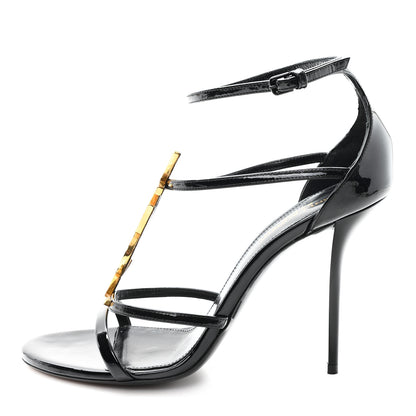 Saint Laurent Patent Cassandra 100 Ankle Strap Sandals 40 Black 1 of 10
