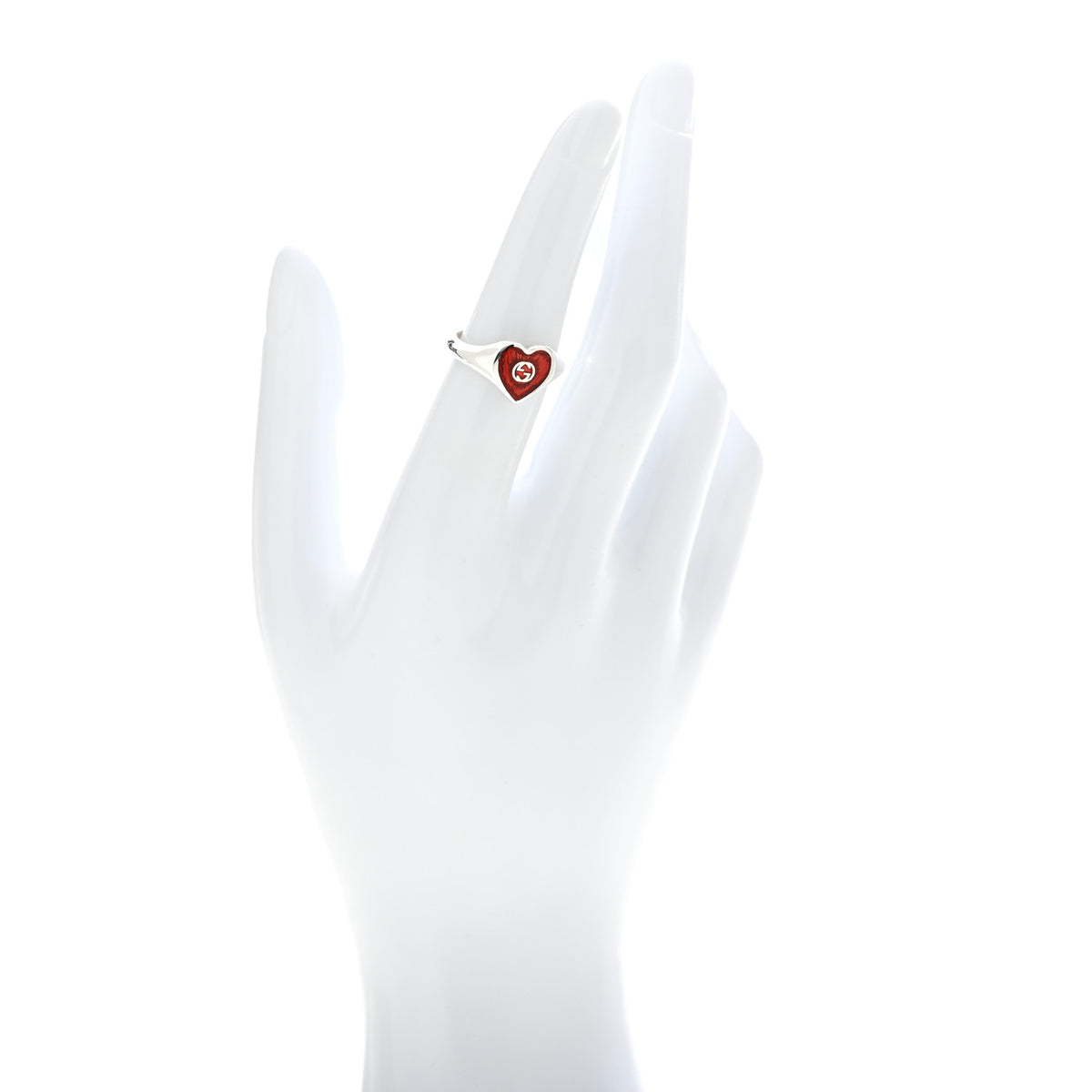 Gucci Sterling Silver Enamel Heart Ring 52 6 Red 2 of 6