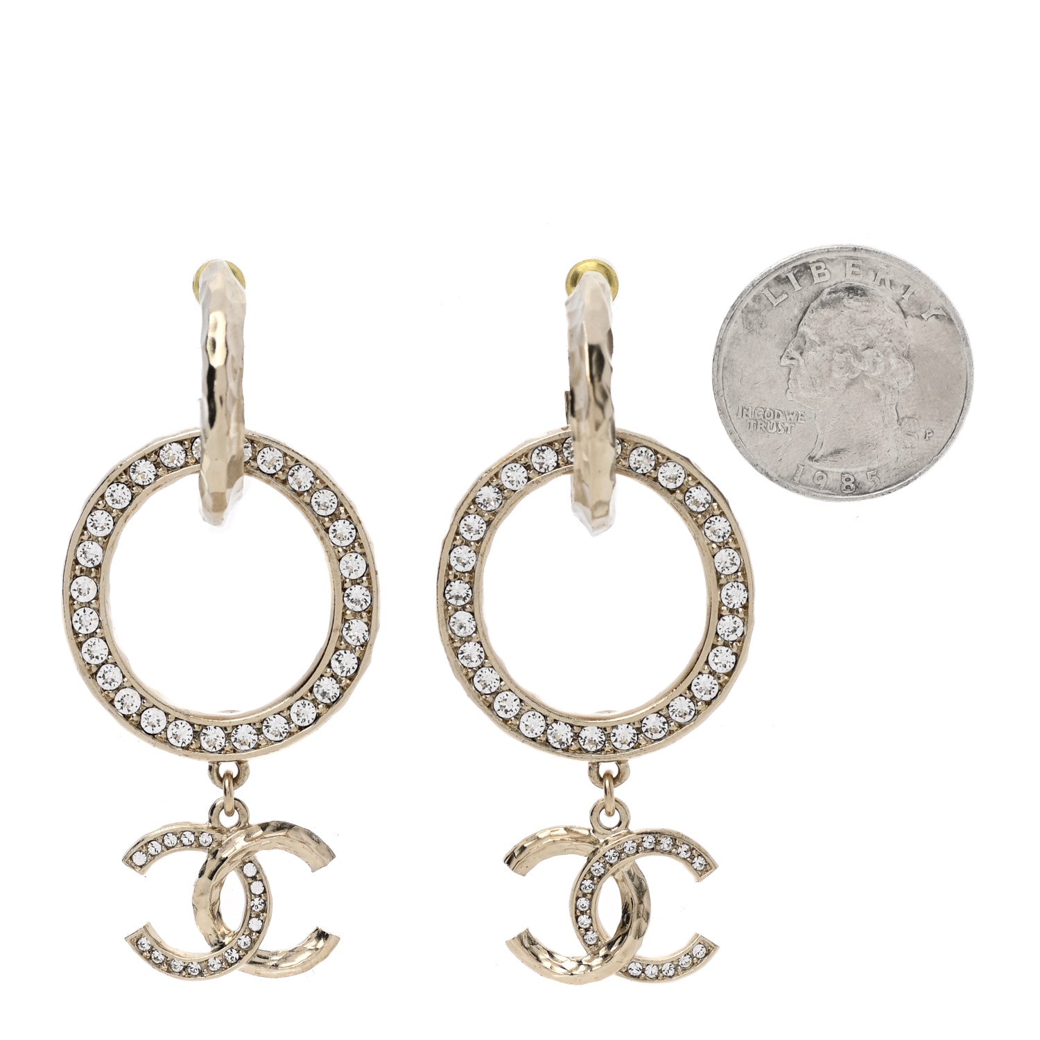 Chanel Crystal Round CC Drop Earrings Gold 2 of 5