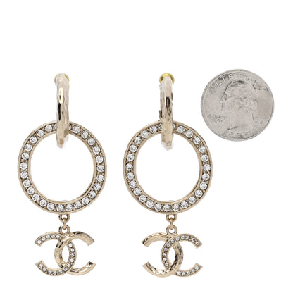 Chanel Crystal Round CC Drop Earrings Gold 2 of 5