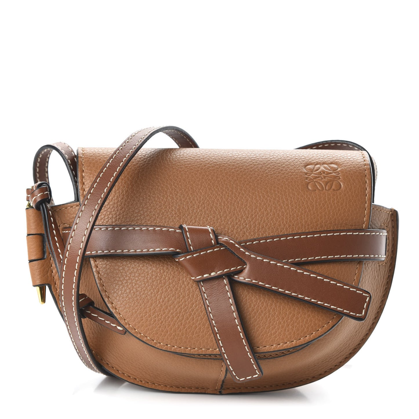 Grained Calfskin Mini Gate Crossbody Bag Caramel Pecan