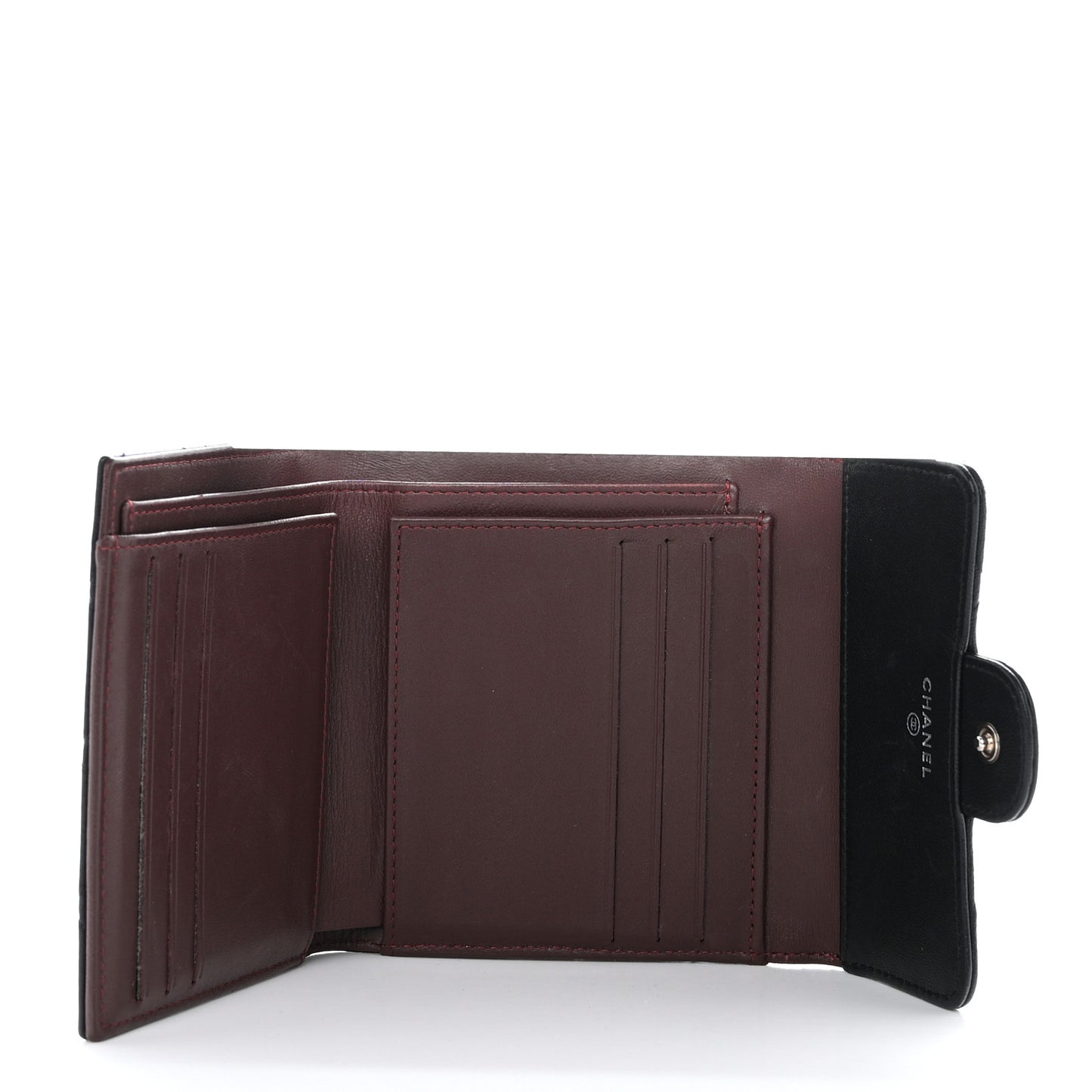 Lambskin Quilted Compact Flap Wallet Black