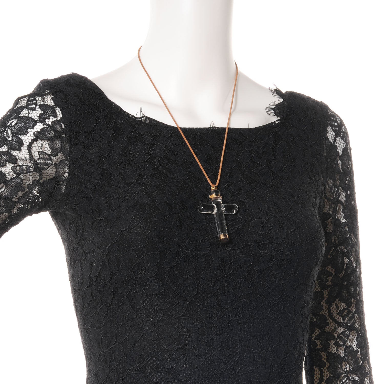 Chanel GUCCI 18K Yellow Gold Glass Cross Necklace 2 of 5