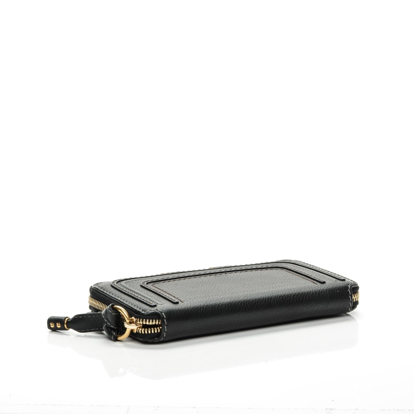Grained Calfskin Marcie Long Zip Around Wallet Black