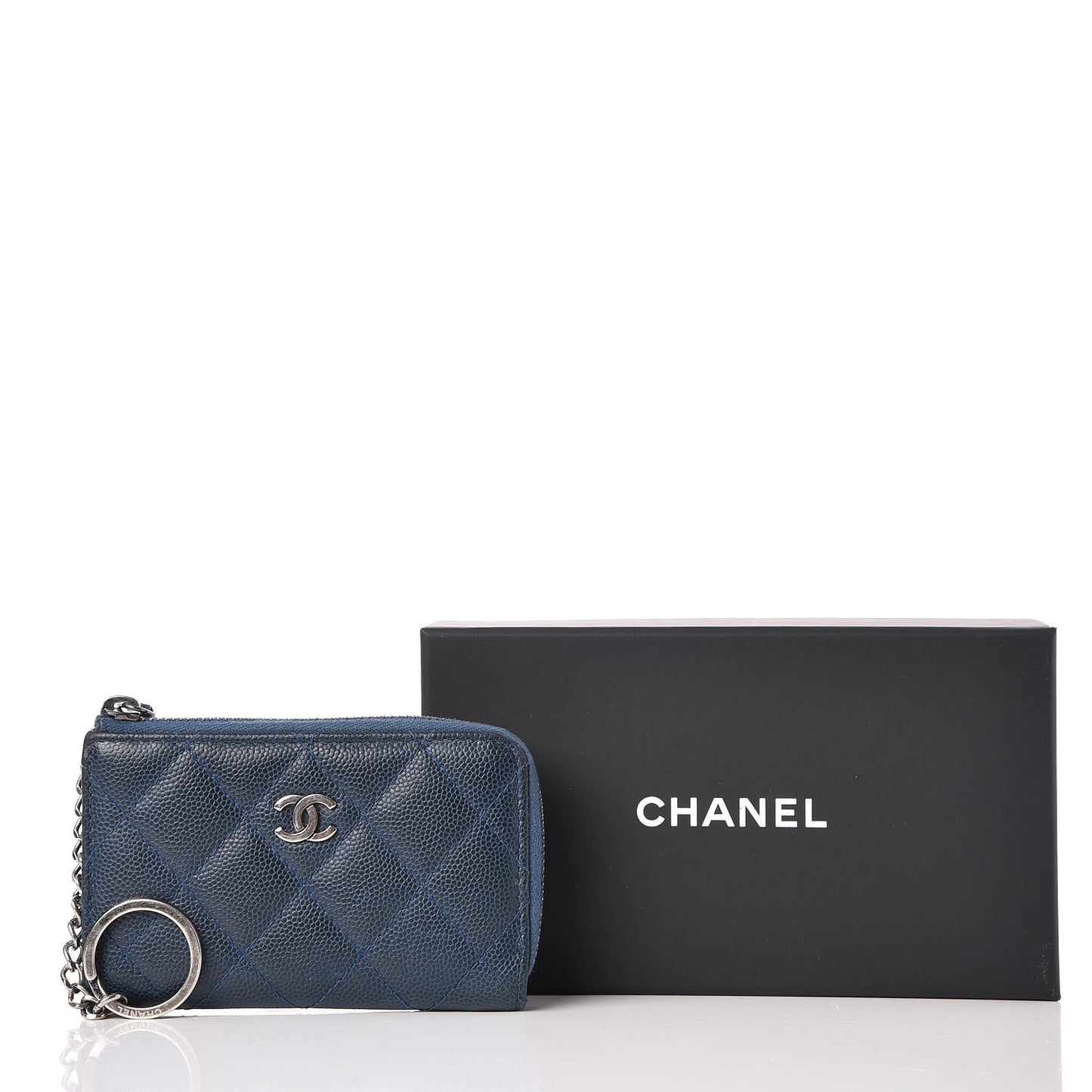 Caviar Quilted Key Holder Case Blue