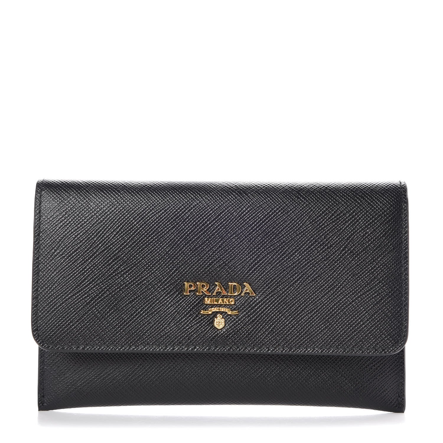 Prada Saffiano Metal Flap Wallet Black 1 of 8
