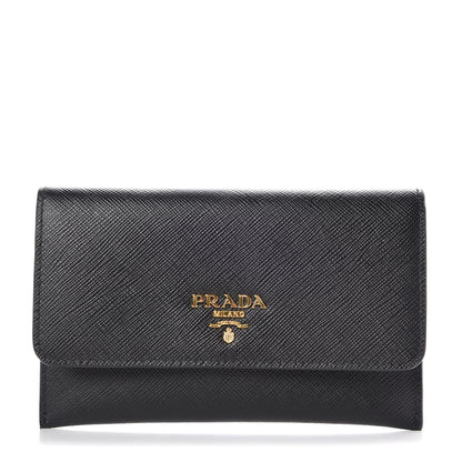 Prada Saffiano Metal Flap Wallet Black 1 of 8