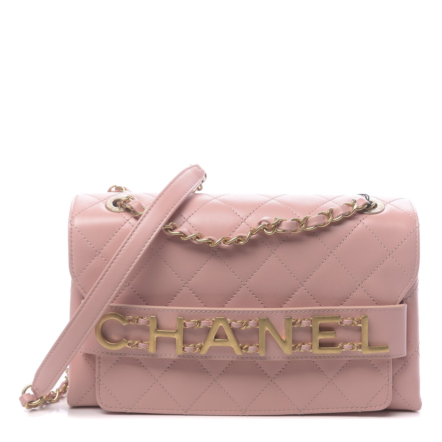 Calfskin Quilted Enchained Flap Light Pink