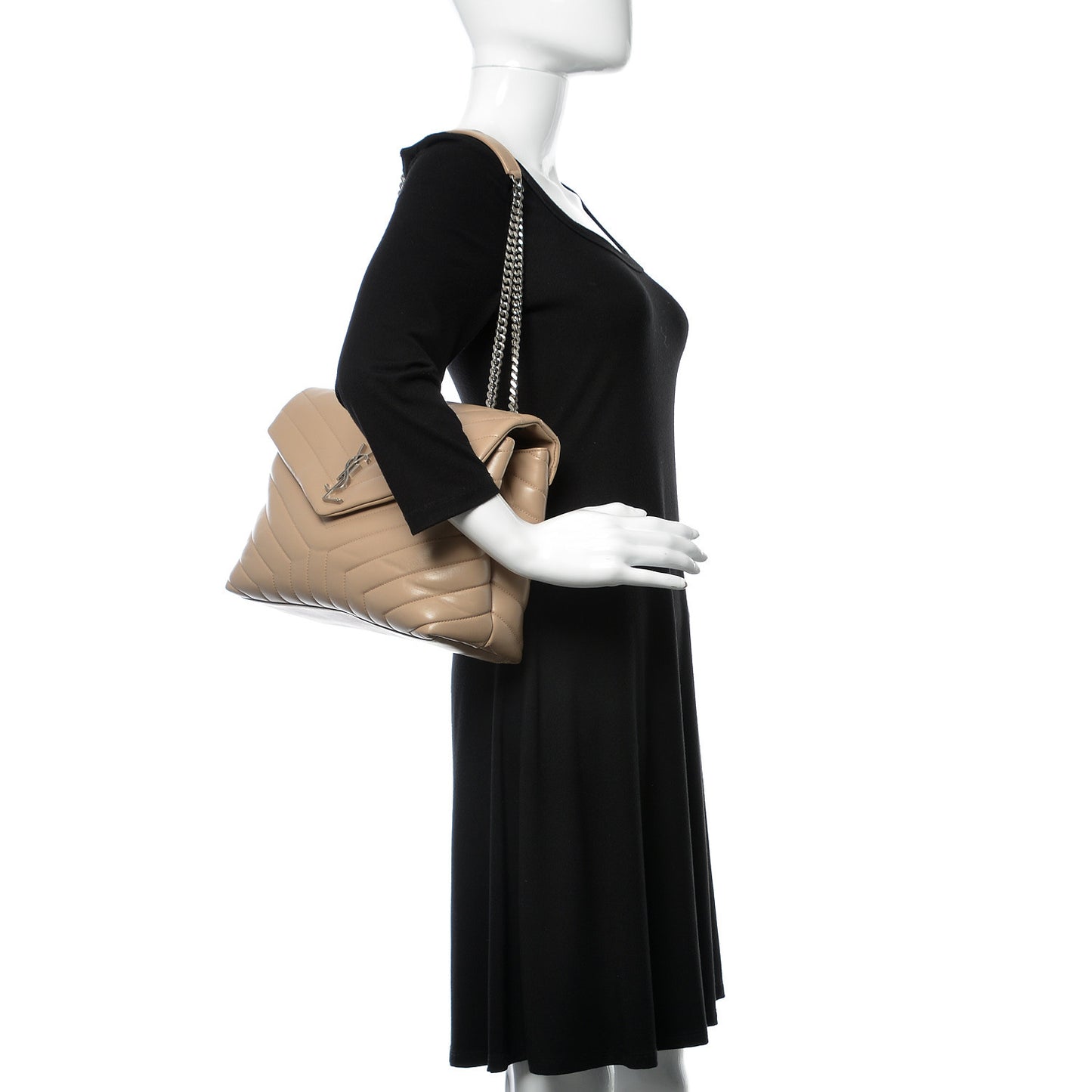 Calfskin Y Quilted Monogram Medium Loulou Chain Satchel Dark Beige