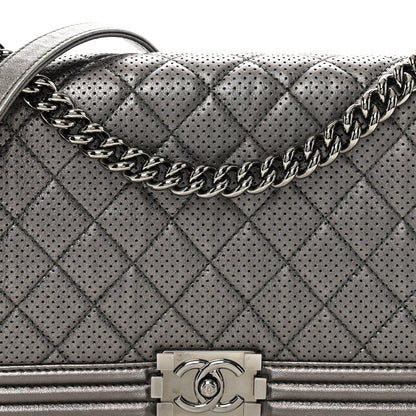 Chanel Metallic Lambskin Perforated New Medium Boy Flap Dark Silver 8 of 10