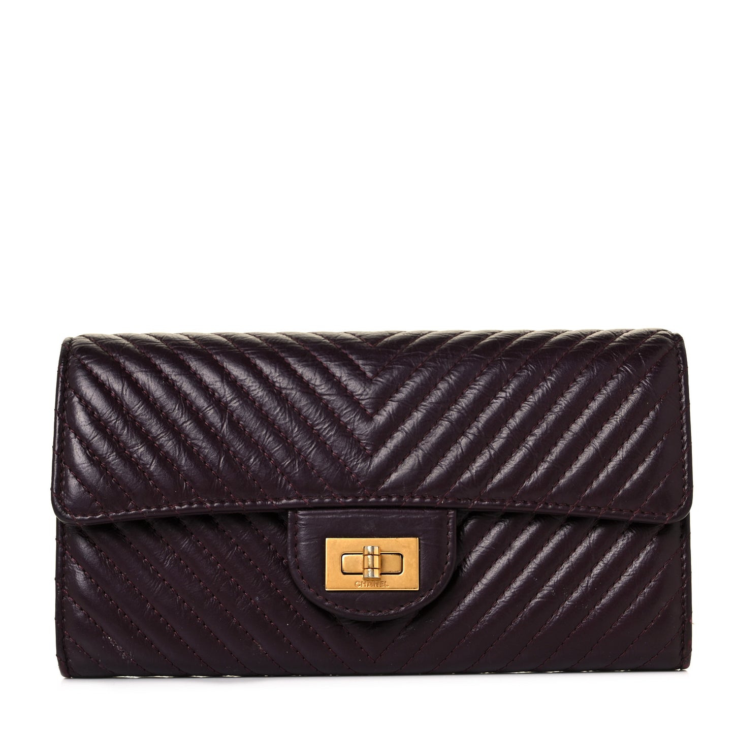Aged Calfskin Chevron Quilted 2.55 Reissue Flap Wallet Burgundy