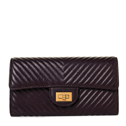 Chanel Aged Calfskin Chevron Quilted 2.55 Reissue Flap Wallet Burgundy 1 of 8