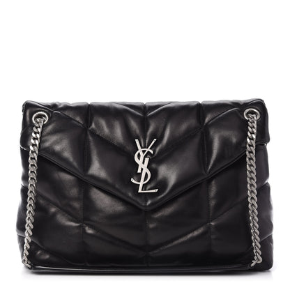 Saint Laurent Lambskin Quilted Medium Loulou Puffer Monogram Chain Satchel Black 1 of 10
