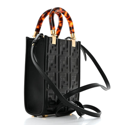 Fendi Vitello Plexiglass FF Embossed Mini Fendi Sunshine Shopper Tote Black 3 of 7