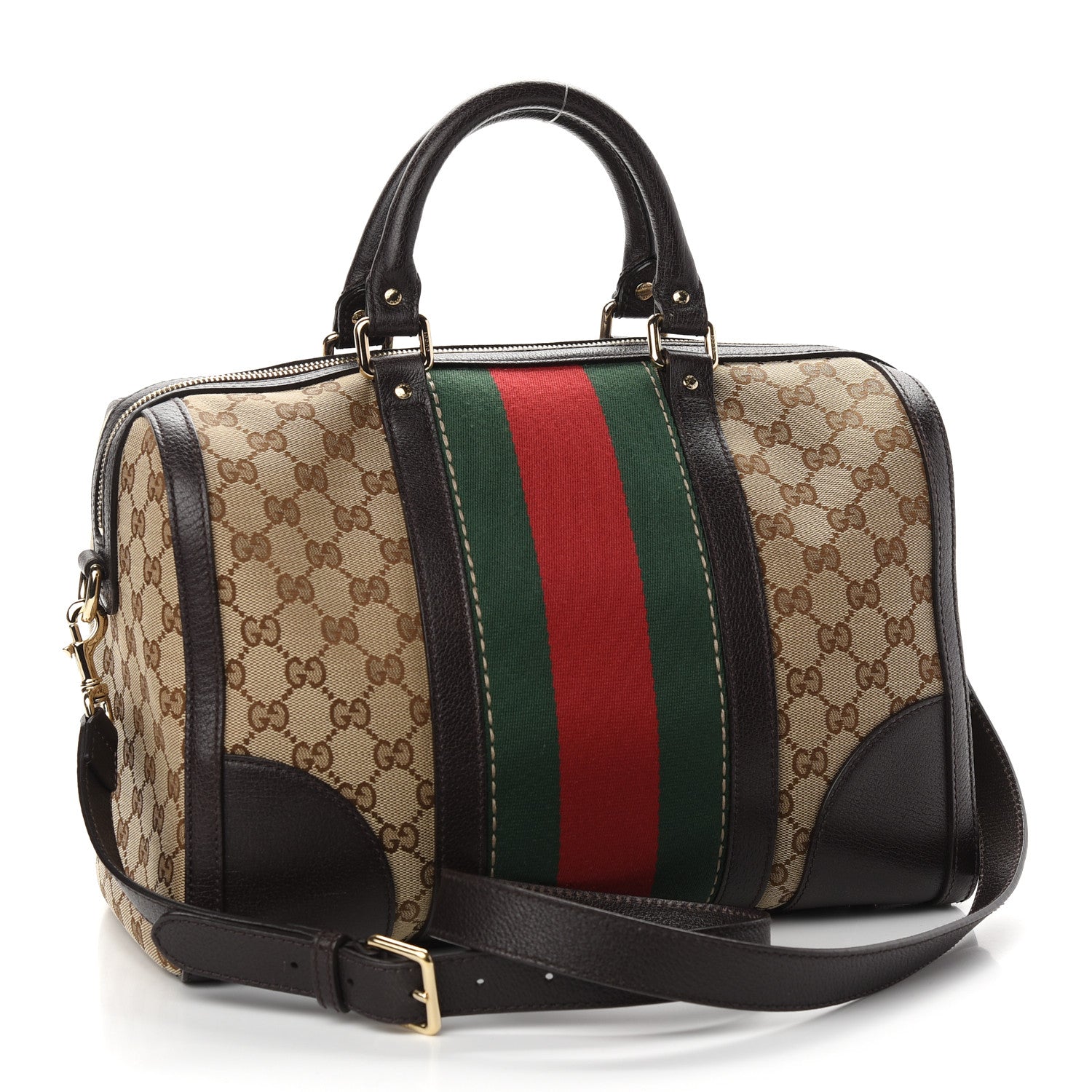 Gucci Monogram Vintage Web Medium Webby Bee Boston Dark Brown 3 of 13