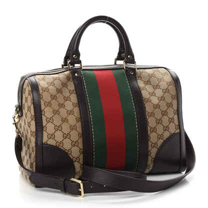 Gucci Monogram Vintage Web Medium Webby Bee Boston Dark Brown 3 of 13