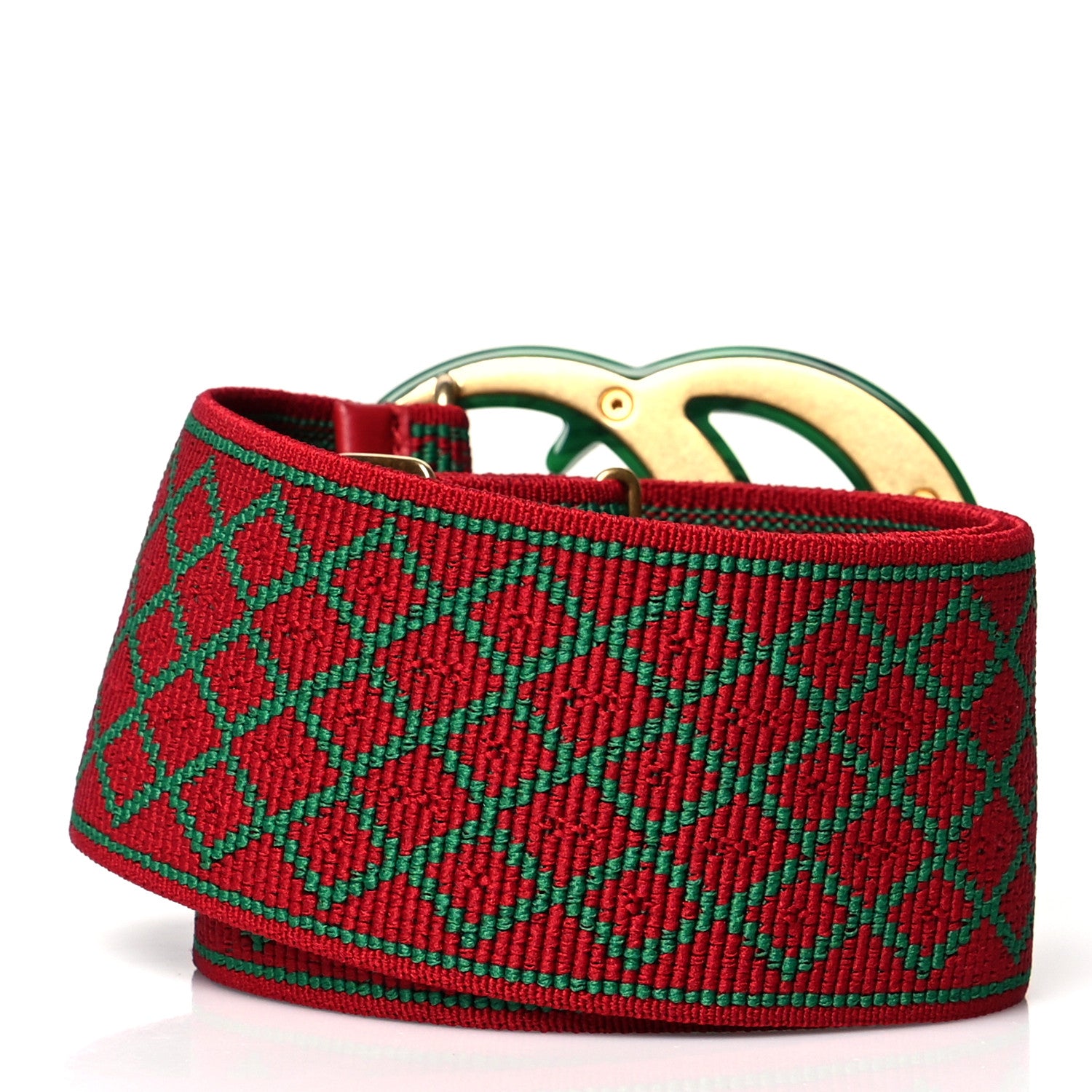 Gucci Diamante Elastic Plexiglass GG Marmont Belt 40 Red Green 2 of 4