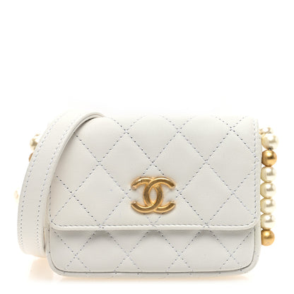 Chanel Calfskin Quilted About Pearls Card Holder Flap With Chain White 1 of 10