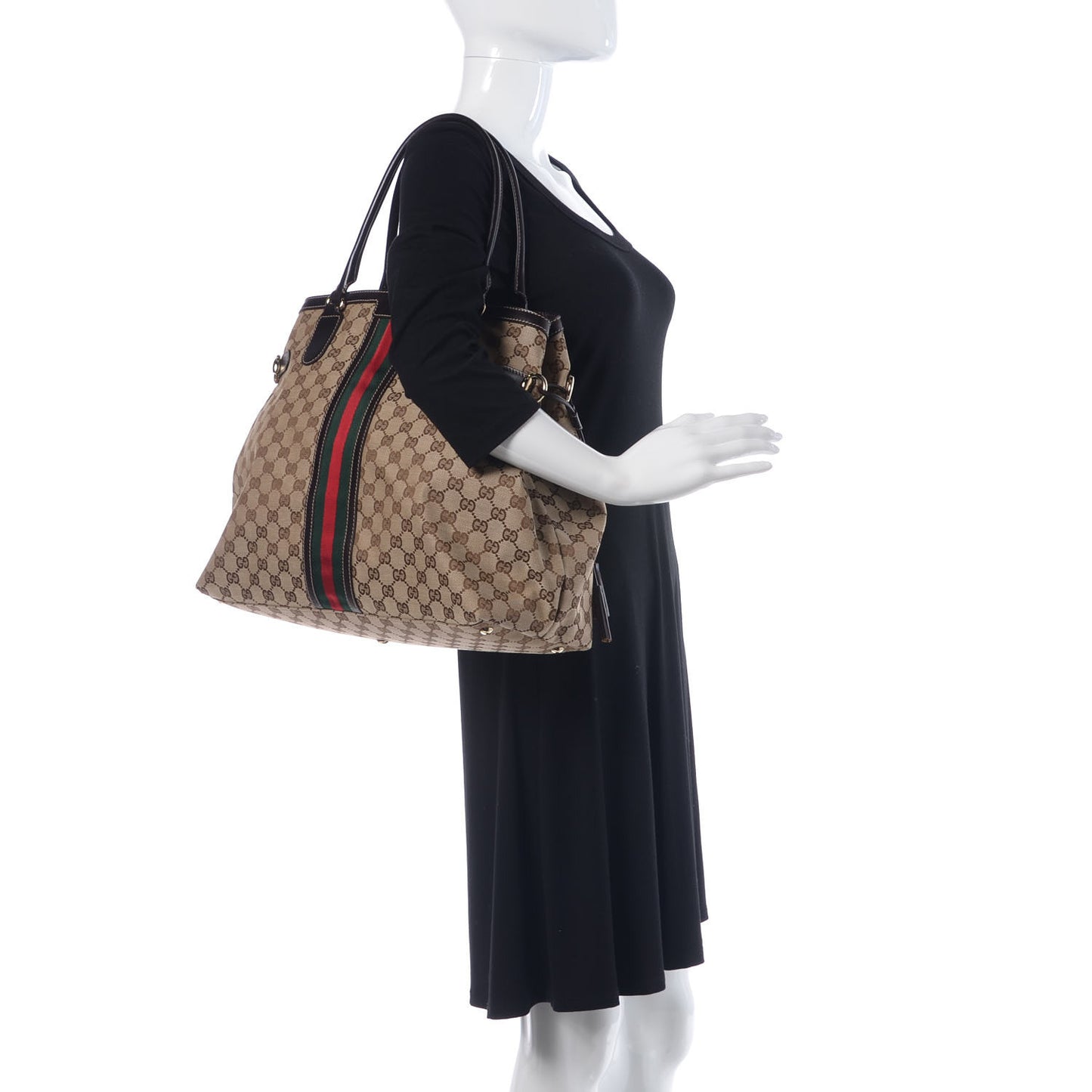 Monogram Vintage Web Large Tassel Tote Brown