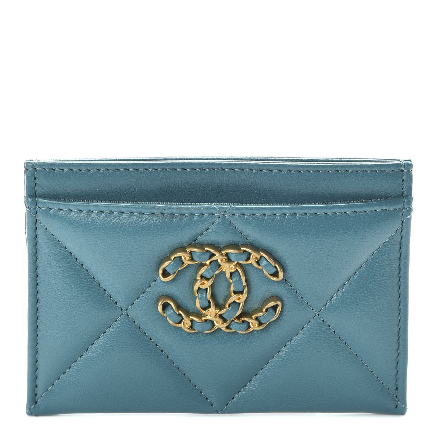 Shiny Goatskin Quilted 19 Card Holder Turquoise
