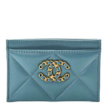 Chanel Shiny Goatskin Quilted 19 Card Holder Turquoise 1 of 9