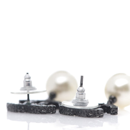 Chanel Pearl CC Drop Camelia Earrings Black Pearly White 2 of 3