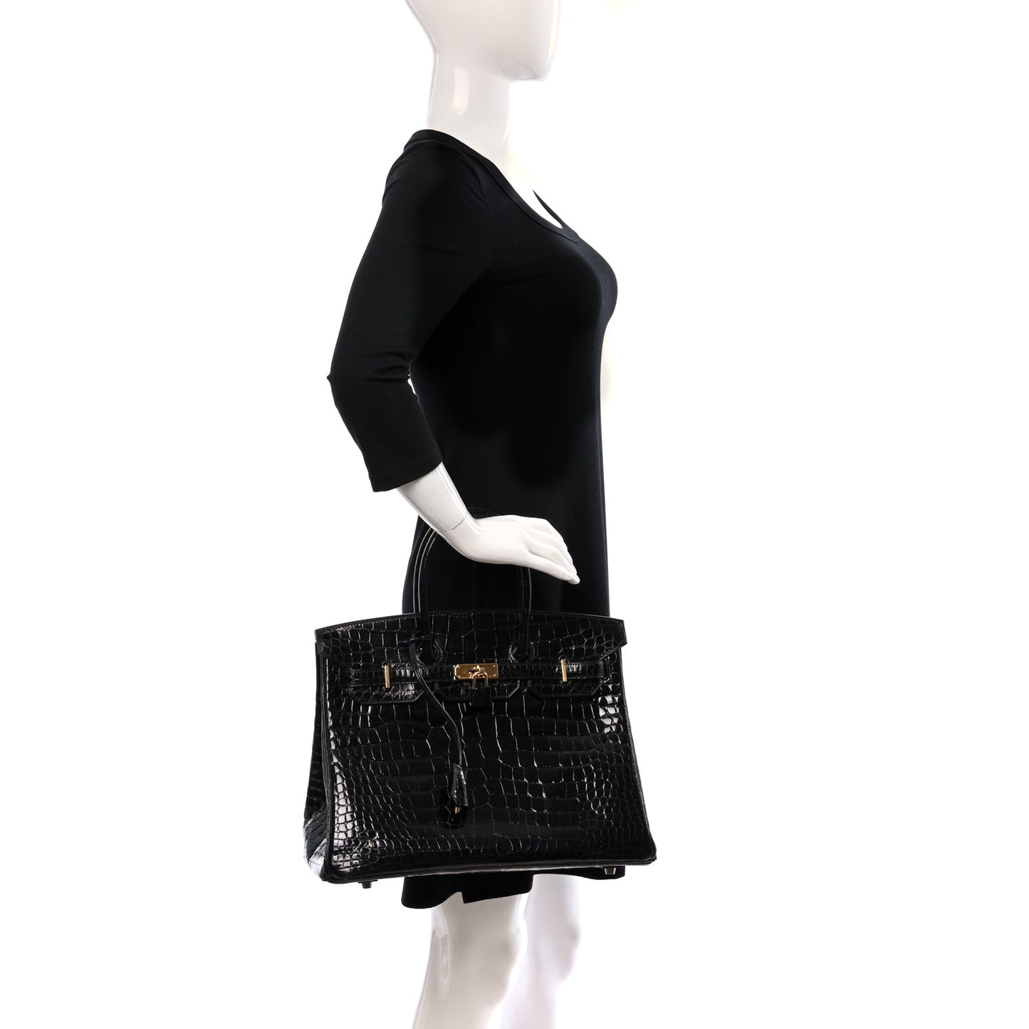 Shiny Porosus Crocodile Birkin 35 Black