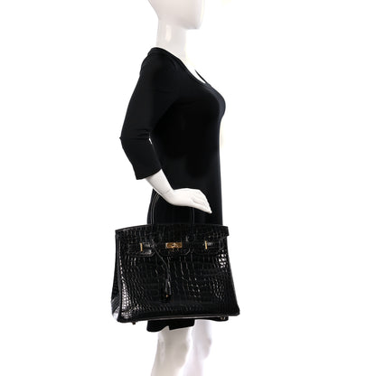 Hermes Shiny Porosus Crocodile Birkin 35 Black 2 of 10