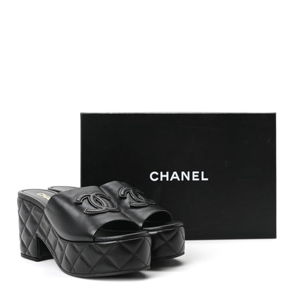 Chanel Lambskin Quilted CC Platform Mules 38.5 Black 10 of 10