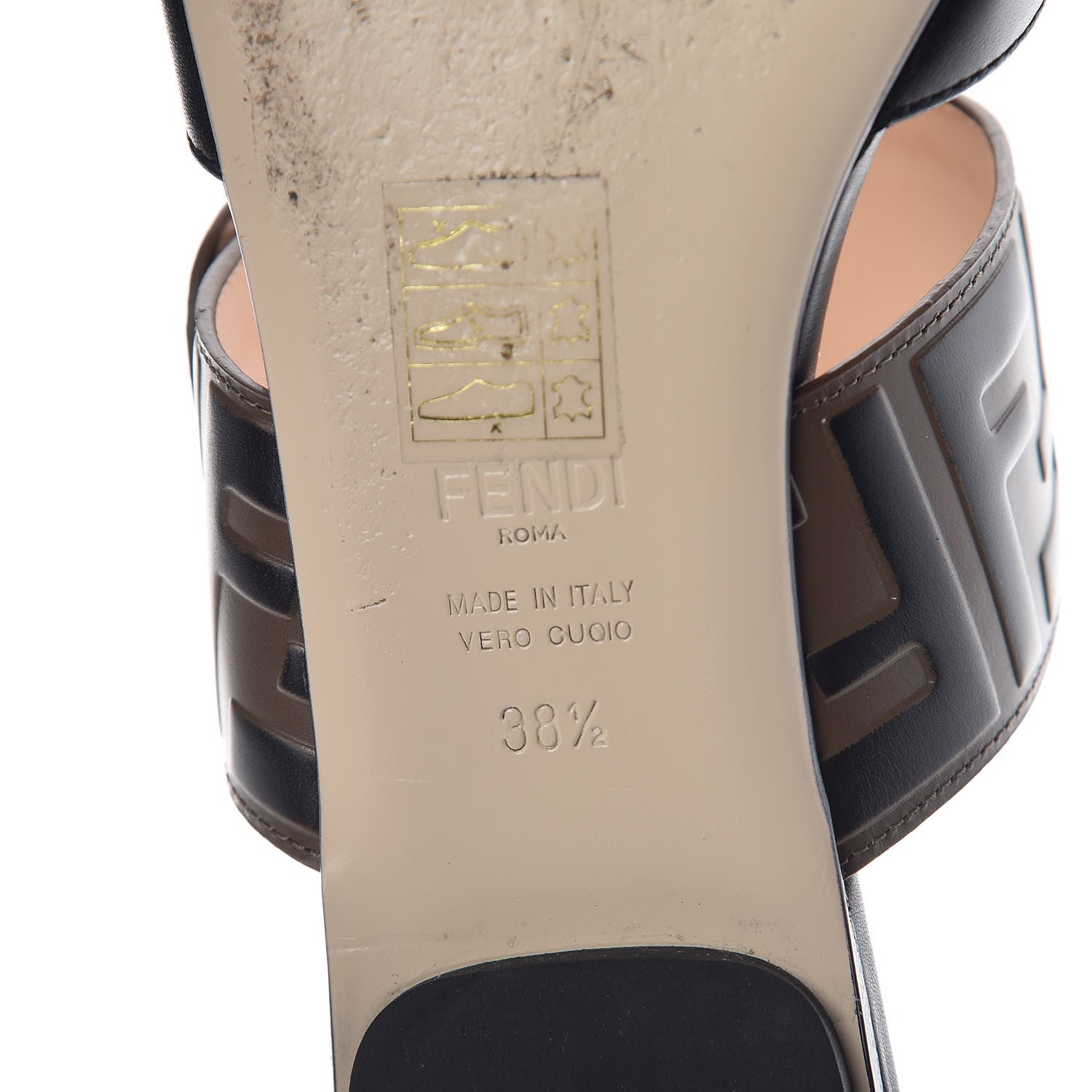 Fendi Vitello FF Embossed Buckle Flat Mules 38.5 Maya Black 9 of 10